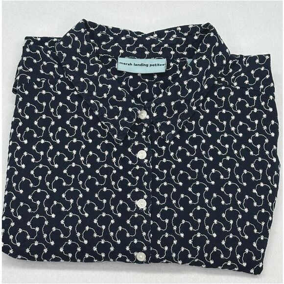 Marsh Landing Jackets & Blazers - Marsh Landing Petites  Navy w/ White Flowers Button Down Sleeveless Vest PL